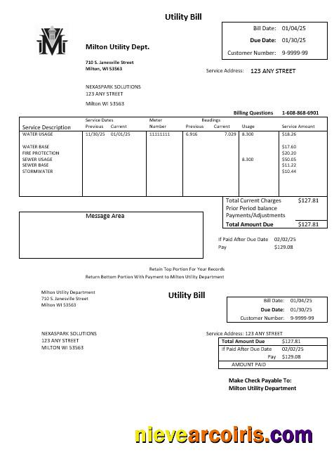 USA Massachusetts Milton Utility Dept water business utility bill